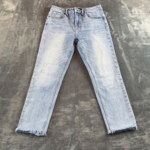 Risen Jeans Light Wash High Rise Straight Leg Raw Hem Denim Size 28/7